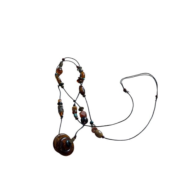 Artisan Beaded Cord Necklace Glass Acrylic Boho Retro Festival Adjustable - Picture 2 of 2